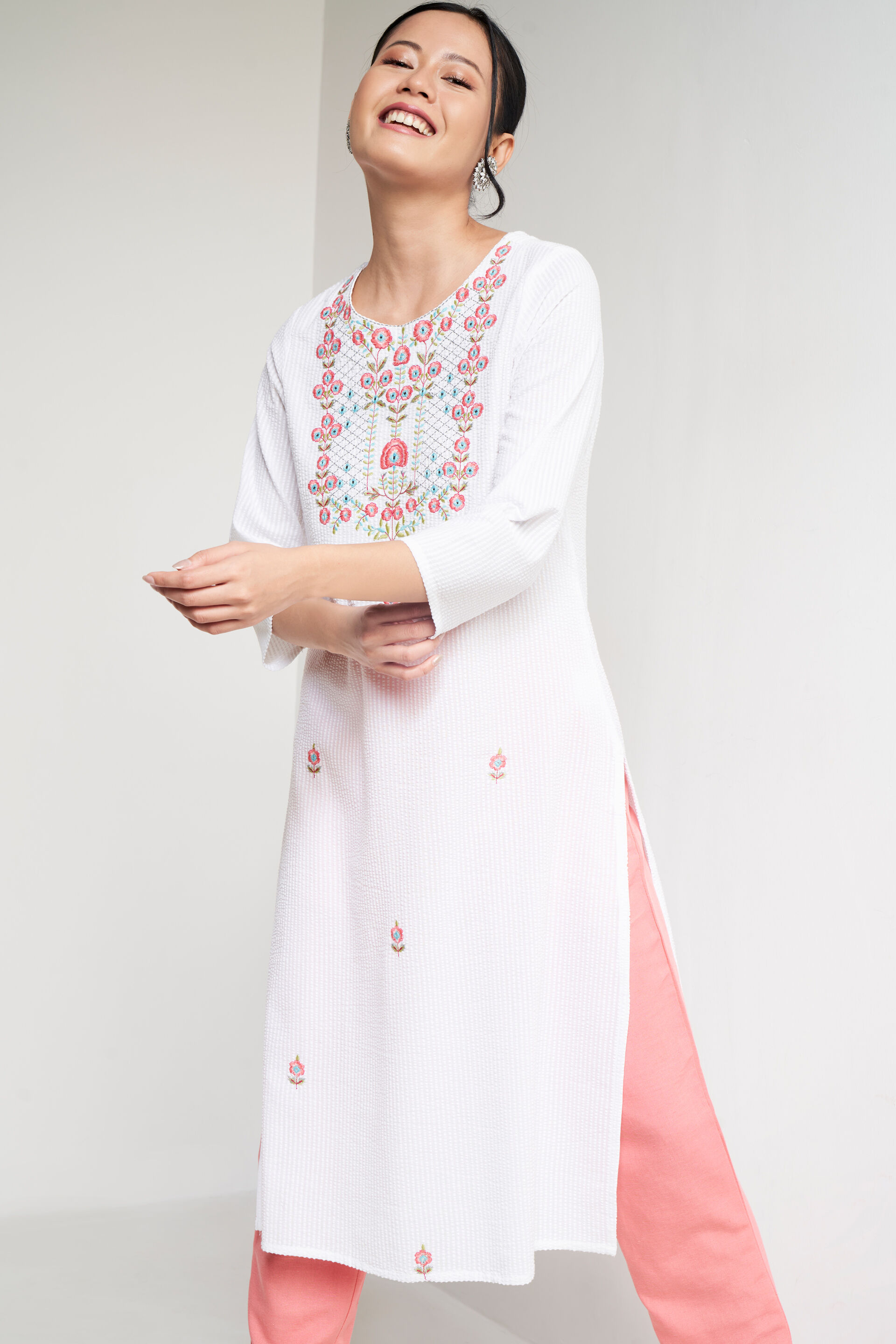 Buy Span White Cotton Embroidered A Line Kurta for Women Online @ Tata CLiQ